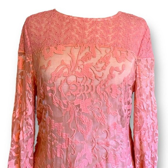 Sundance Womens Embroidered Trellis Dress Sz 8 Pink 100% Silk Sheer Boho Shift - Picture 4 of 10
